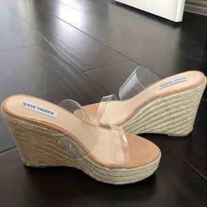 Steve Madden clear espadrille wedges